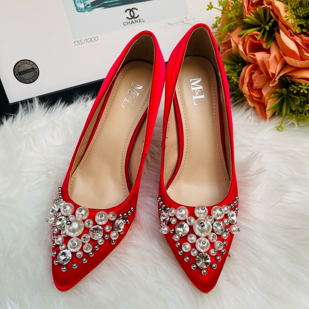 Embellished Red Satin Heel - Picture 2 of 9